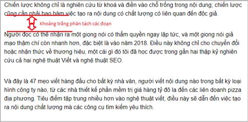 Sử dụng khoảng trắng phân tách các đoạn