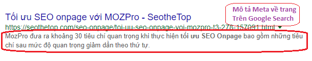 thẻ meta description xuất hiện trong SERP