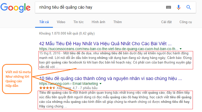 Hãy viết mô tả meta như những lời quảng cáo hấp dẫn